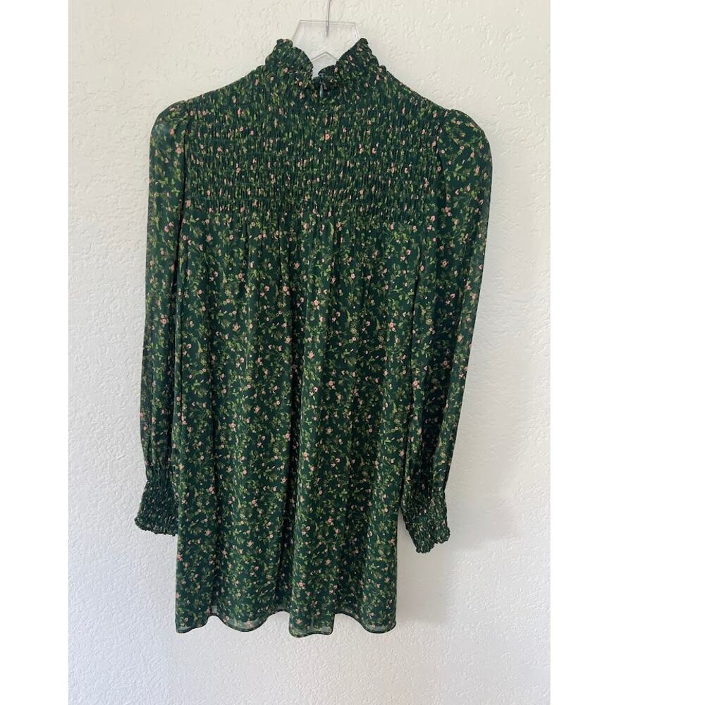Reformation Brandi Mock Neck Mini Dress S in Coriander Green Floral - Picture 4 of 13